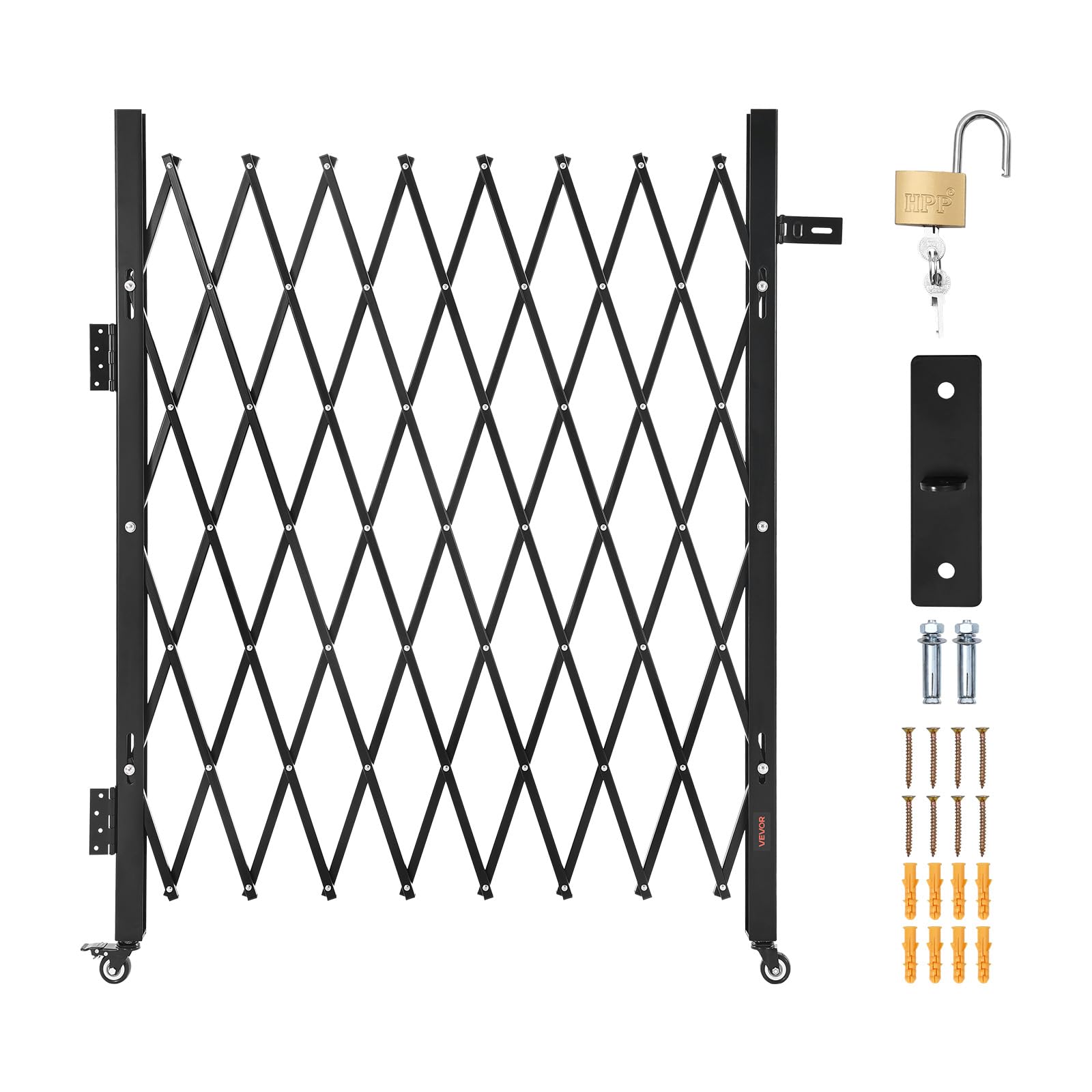 VEVOR Puerta de Seguridad Plegable Individual, Puerta Retráctil de Tijera de Acero 170 x 131 cm con Cerradura y Ruedas Giratorias de 360° para Seguridad de Entrada, Garaje, Almacén y Piscina