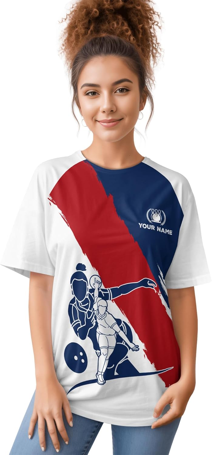 Generic Unisex Bowling T-Shirt Personalized USA Spare Bowling T Shirt for Bowling Team Printing Bowling Clothes, Black