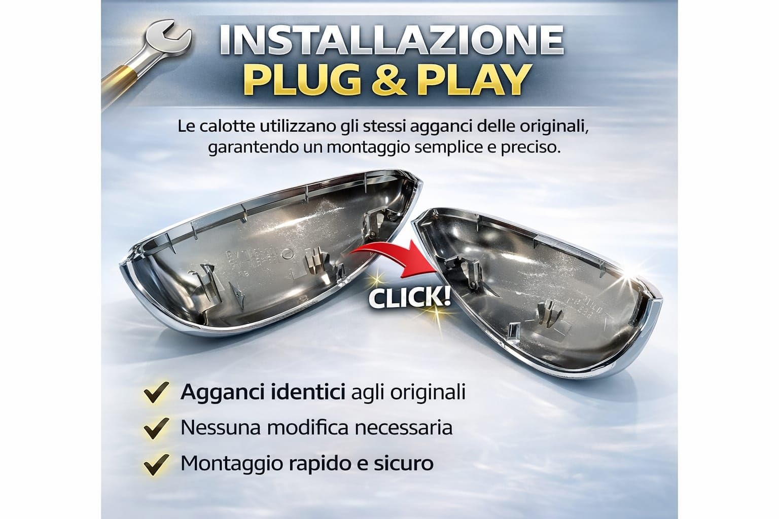Coppia Calotte Specchio Cromate Retrovisore Compatibile con Fiat 500X 2014-2025 Nuove Coprispecchi Argento Lucido Eleganti