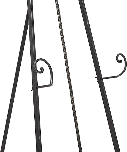 Miniatura 4 de Deco 79 Caballete de exhibición de metal ajustable con detalles dorados, soporte de exhibición de 21 x 27 x 65 pulgadas, negro