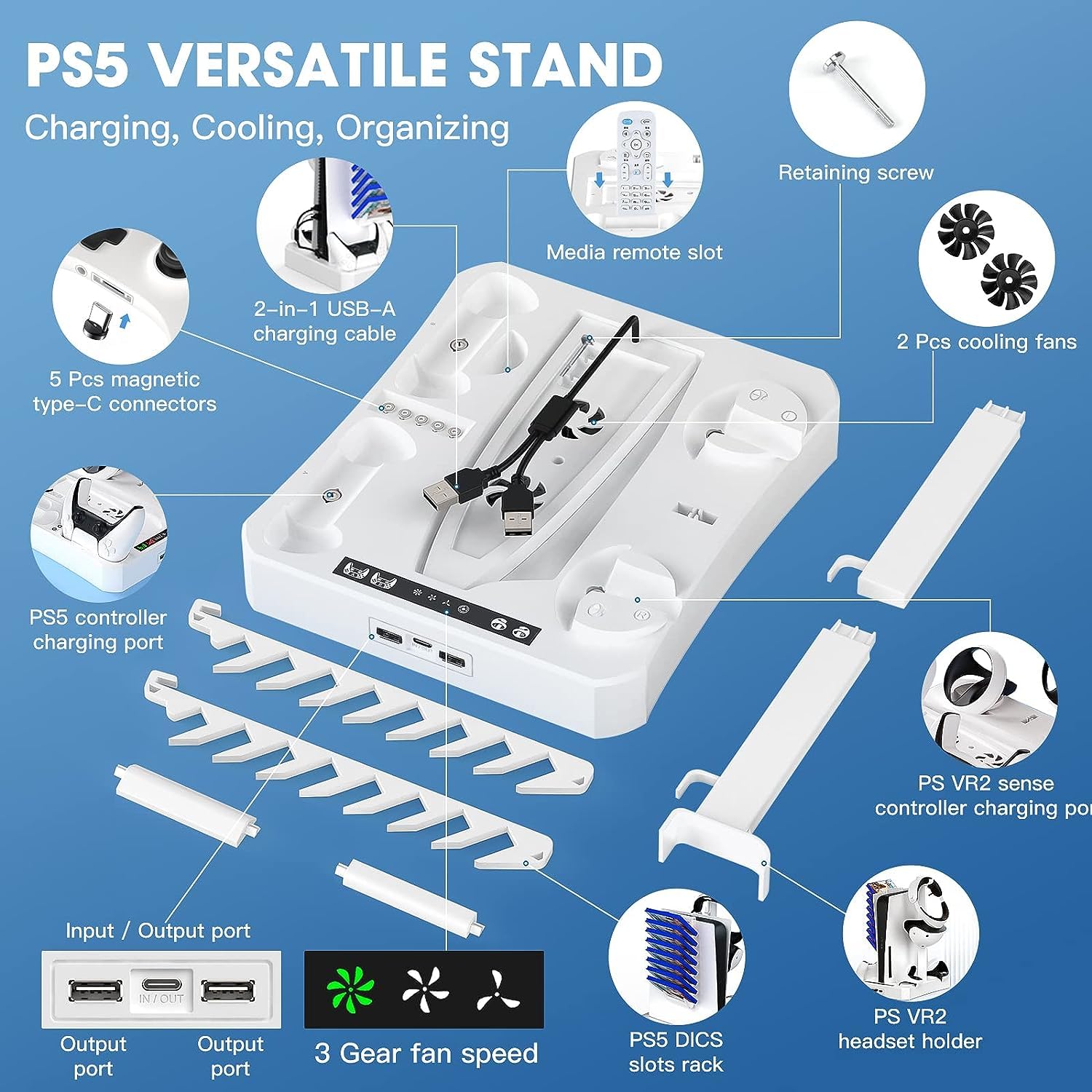 Stazione di ricarica per PS VR2 / PS-5 con ventola di raffreddamento e accessori, PS-5 PSVR 2 controller caricabatterie dock di ricarica, console Playstation5 raffreddamento PS VR 2