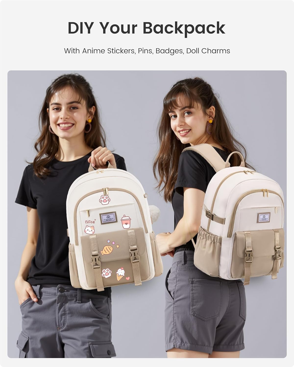 LOVEVOOK School Backpack for Girls Boys,Bookbag for Teen with Pouch Pocket for Large Capacity Cup, Waterproof School Bookbag, Preppy Backpack Travel Daypack with 15.6 inch Laptop Compartment - Image 9