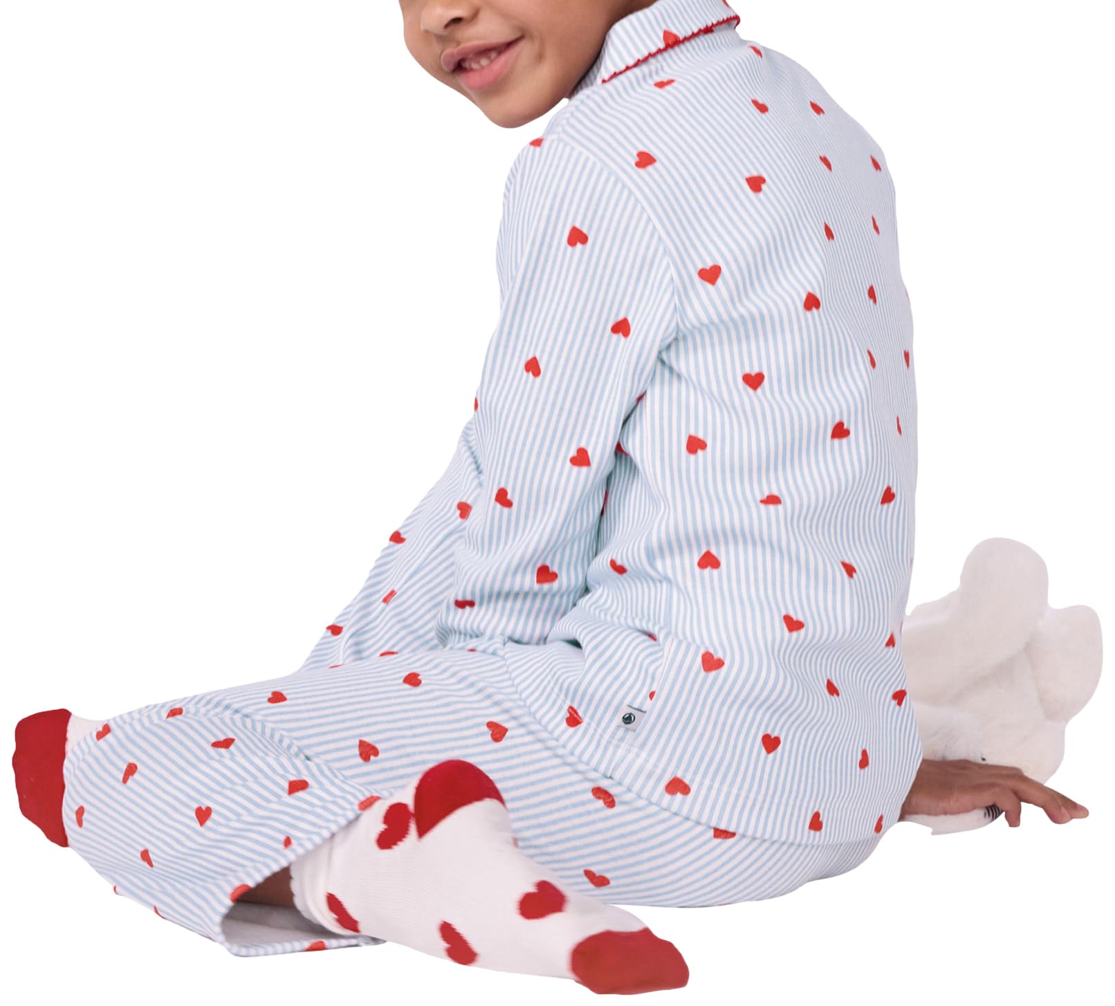 Petit Bateau Pigiama Abbottonato Bambino in Cotone a Cuori, 10A, Bianco/Multico