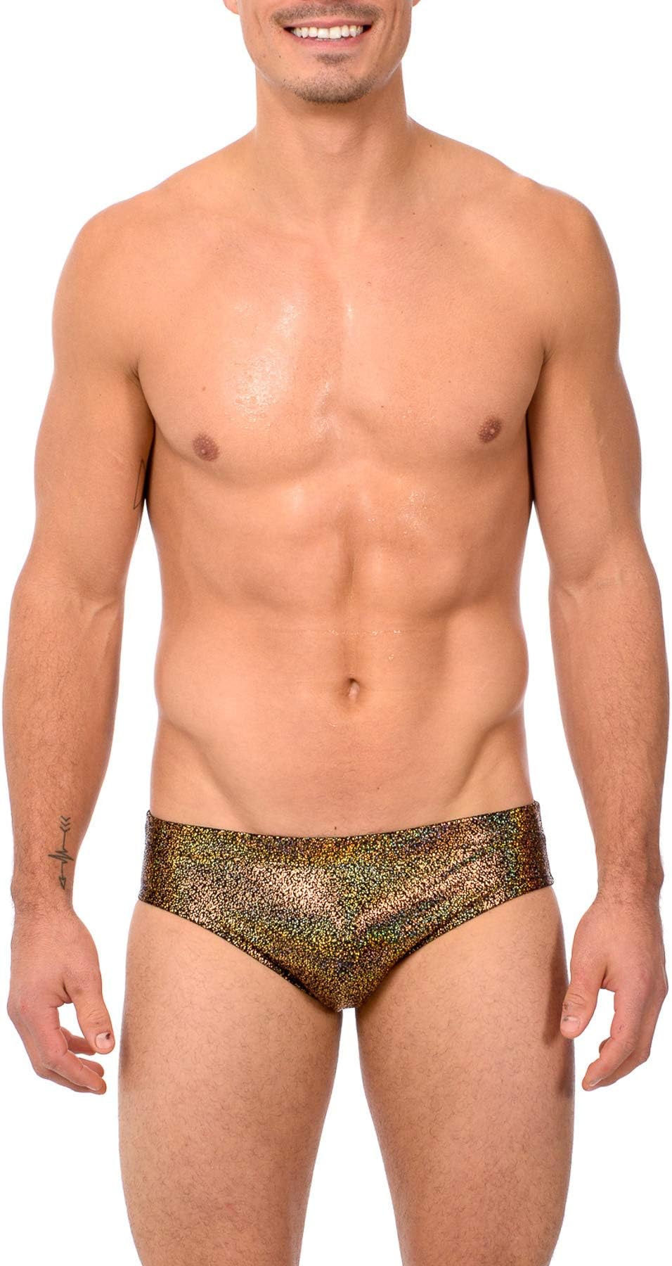 Gary Majdell Sport Mens Print Hot Body Bikini Swimsuit (Small, MIN_BLK_GLD)