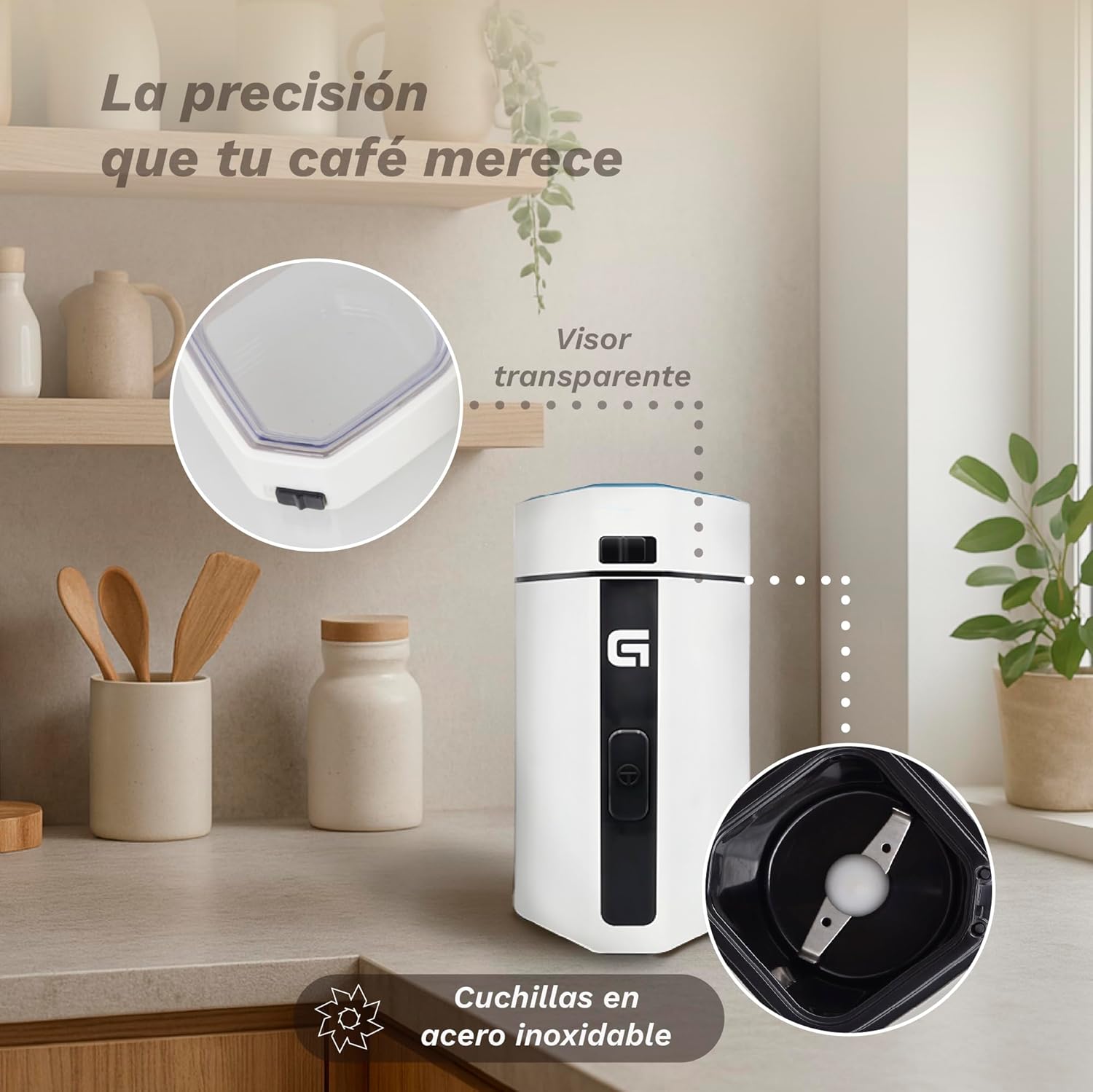 MO-150BL electric coffee grinder with 50g capacity, stainless steel blades - Suitable for nuts and spices - White