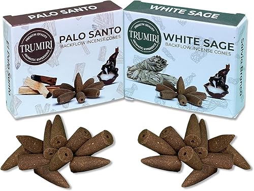 Conos de incienso de reflujo  Paquete combinado de 20 conos de incienso en cascada  10 Palo Santo + 10 salvia blanca  Conos de incienso de reflujo