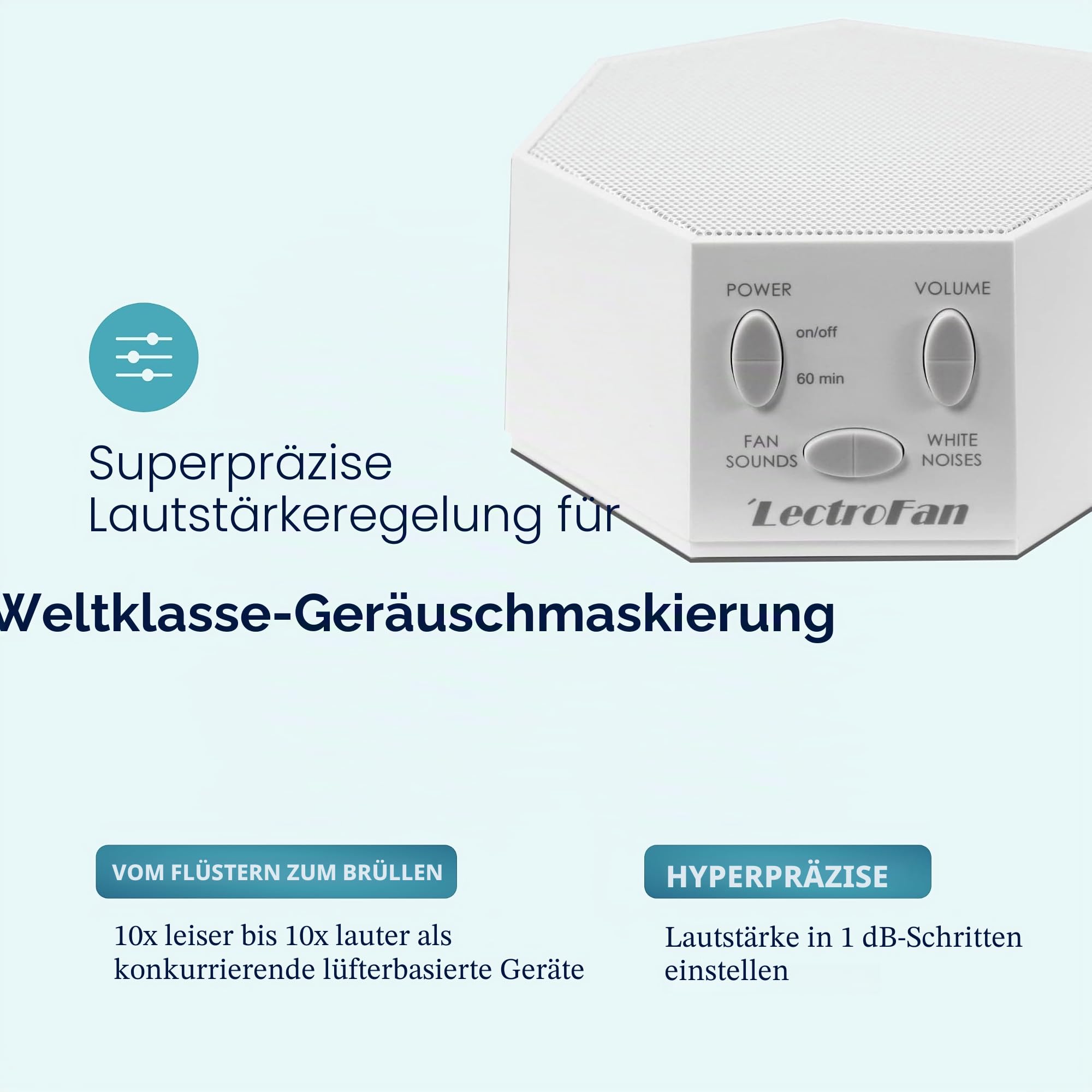 LectroFan ASM1007-G Weißes Rauschgerät mit Lüftergeräuschen und Schlaf-Timer