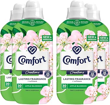 Comfort Creation Concentrated Fabric Conditioner with 100 Days of Long Lasting Fragrance and Softness Intense Liquid Fabric Softener 30 Washes, 900 ml Apple Blossom, Buy 4