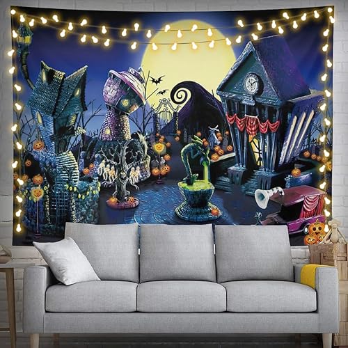Miniatura 2 de Apiawa Tapiz de luna llena, telón de fondo para fiesta temática de pesadilla, antes de Navidad, fotografía, noche y calabazas, decoración para