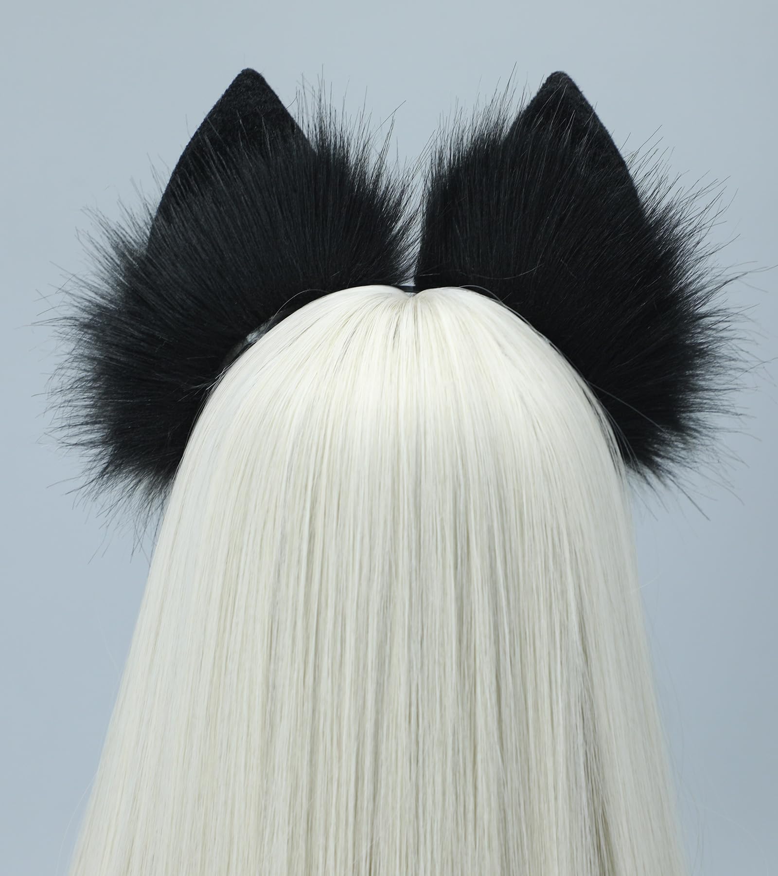 Dodheah Wolf Ears Headband Fox Cat Ears Hairband Animal Cosplay Headwear Halloween Christmas Costume Accessories Black grey - Image 2