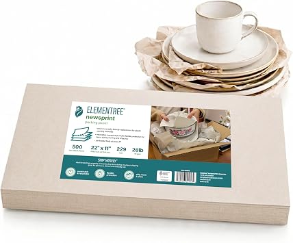 Elementree Newsprint Packing Paper Sheets for Moving & Shipping - 500 Sheets of Sustainable Packaging Newsprint - 22" x 11" - Blank Newspaper Paper Made in the USA - 45 GSM Thickness 02916