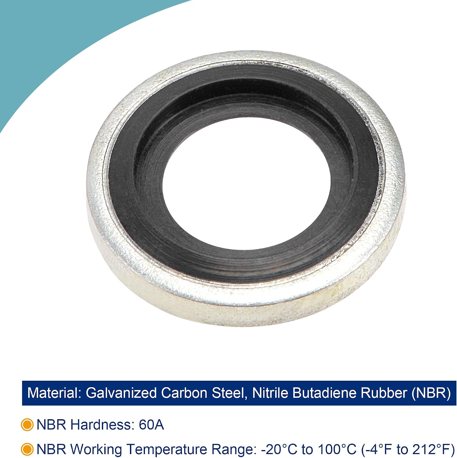 MECCANIXITY Bonded Sealing Washers M10 15.6x8.2x2.9mm Carbon Steel Nitrile Rubber Gasket, Pack of 50