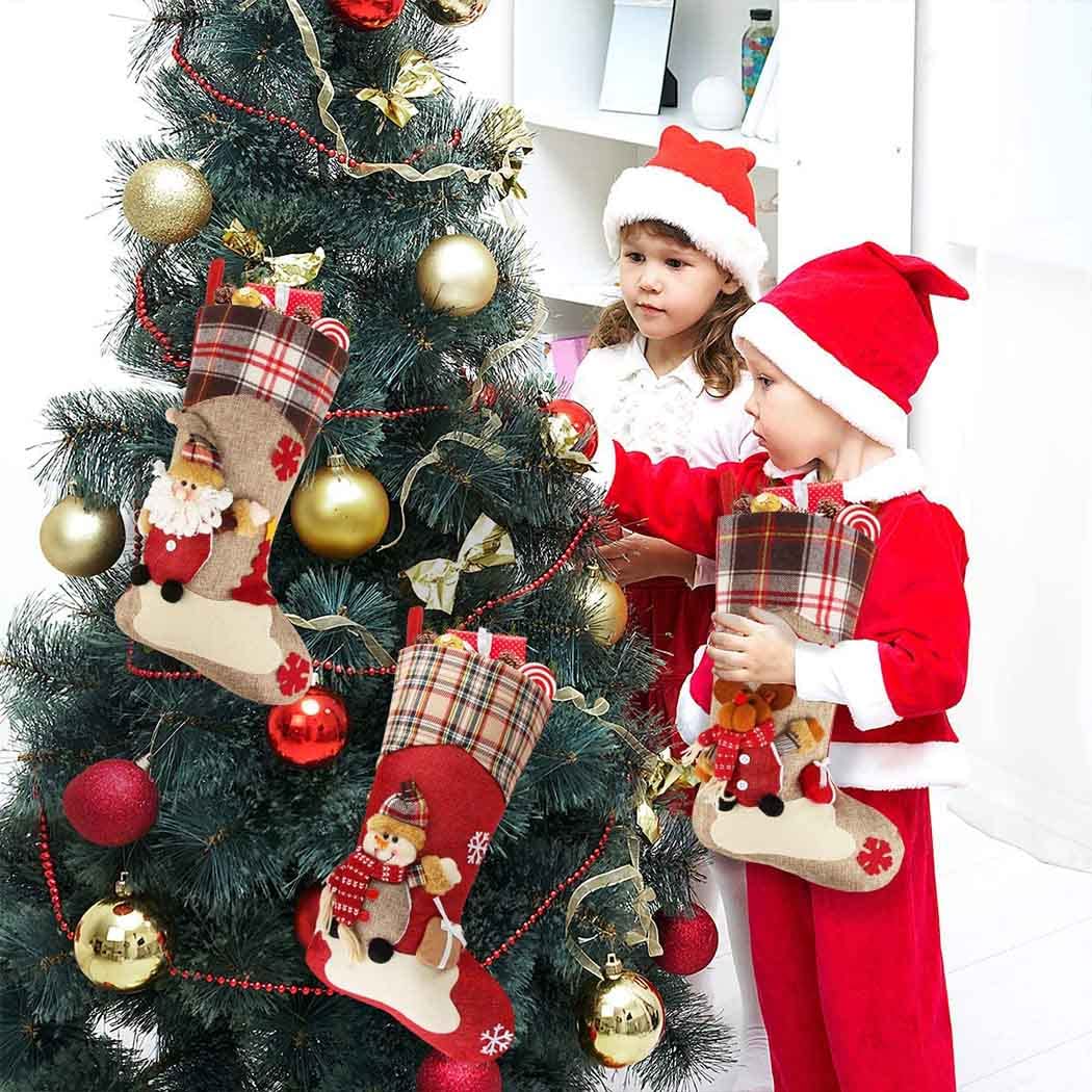 Qniceone Christmas Stocking 3 Pack Xmas Stocking Classic Large Santa, Snowman,Reindeer,Xmas Character Christmas Tree Decorations Xmas Decorations for Family Holiday ChristmasTree Decorations Stockings