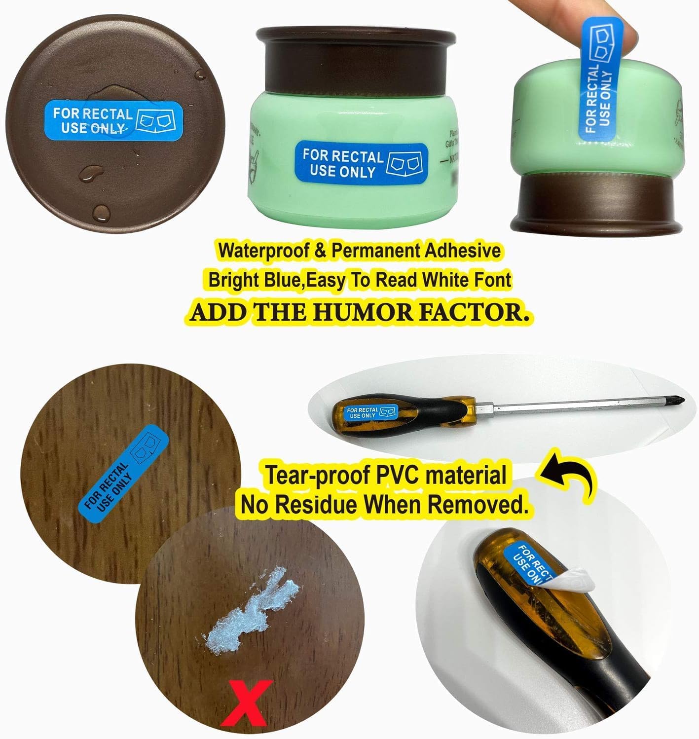 500/Roll for Rectal Use Only Stickers -1.5" x .433" Blue Stickers with Permanent Adhesive Made with Durable PVC Material Waterproof