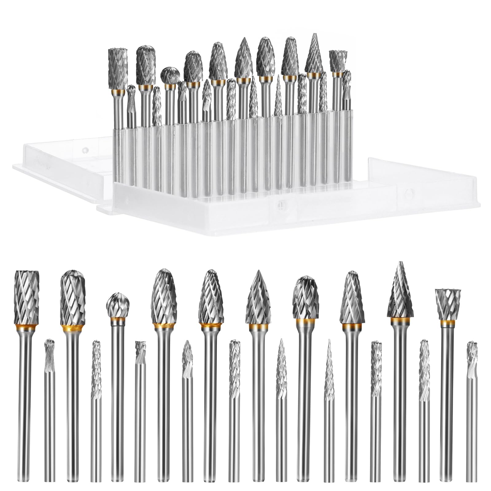 HSEAMALL 20PCS Die Grinder Bits, Tungsten Carbide Burr Set, Double Cut Burr Bits 1/8" Shank for Woodworking Cutting Carving