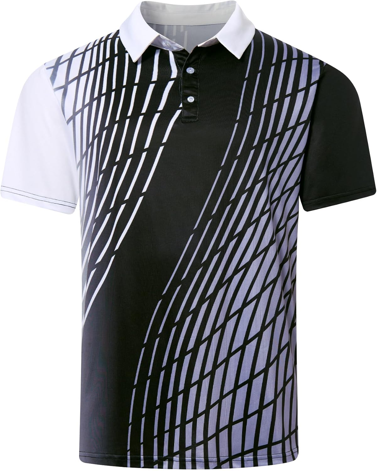 Mens Golf Shirts Short Sleeve Dry Fit Athletic Moisture Wicking Golf Polo Performance Printed Collared Polos Black Striped Large