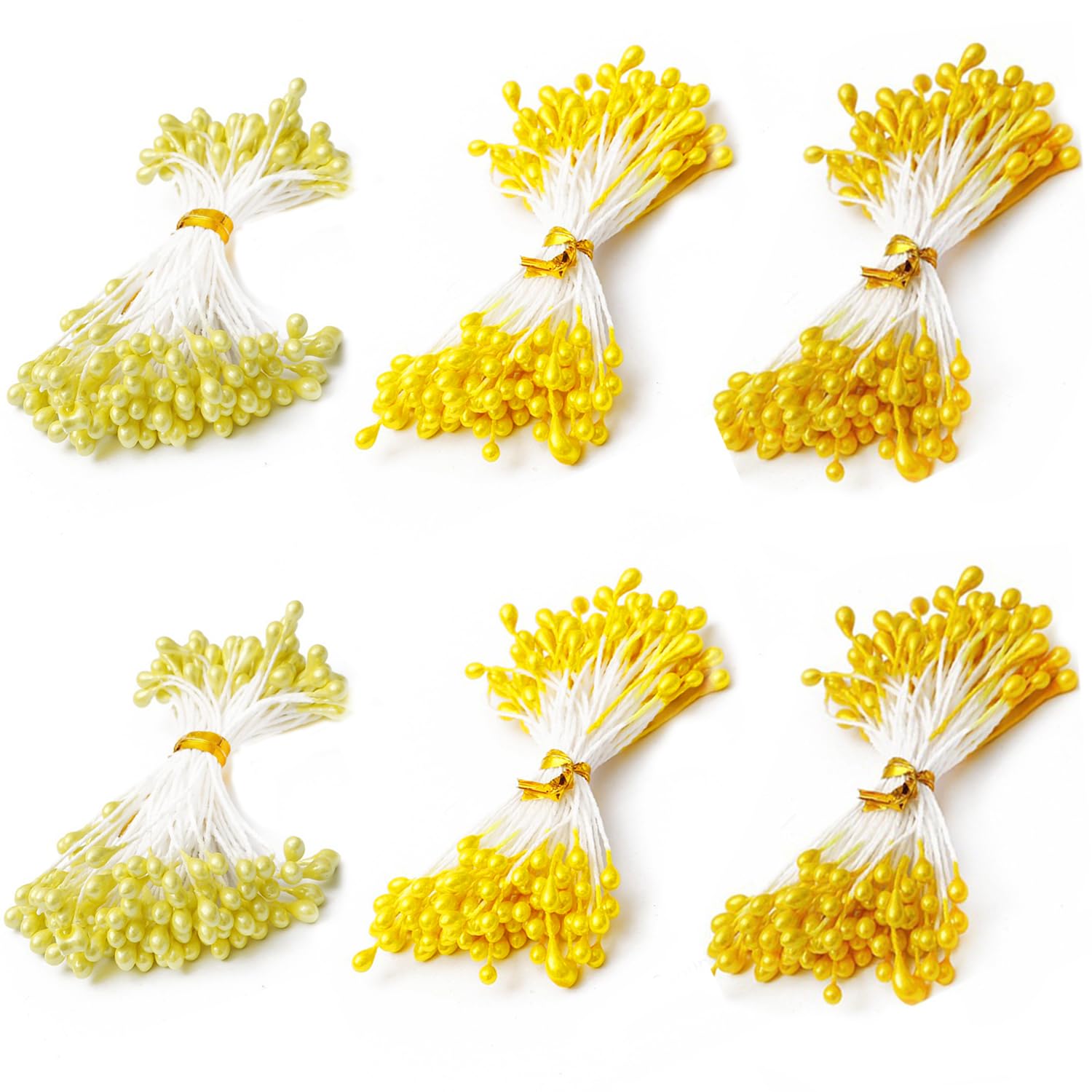 フラワー ペップ 人工アートフラワー花芯 3色 900本 直径約3mm 長さ約5.5cm つまみ細工用花芯 手作り 造花用 雄しべ (イエロー系)