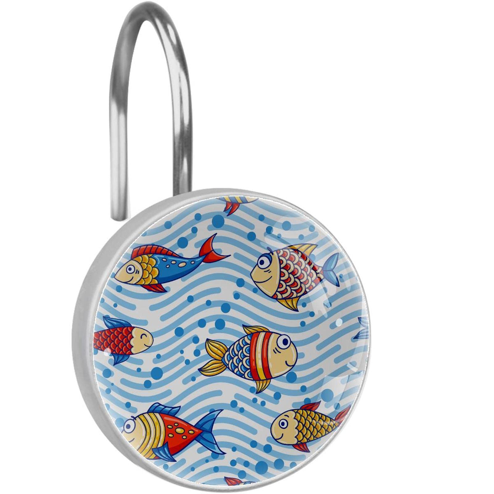 Crochets rideau douche anti-blocage : lot 12 anneaux de douche poisson