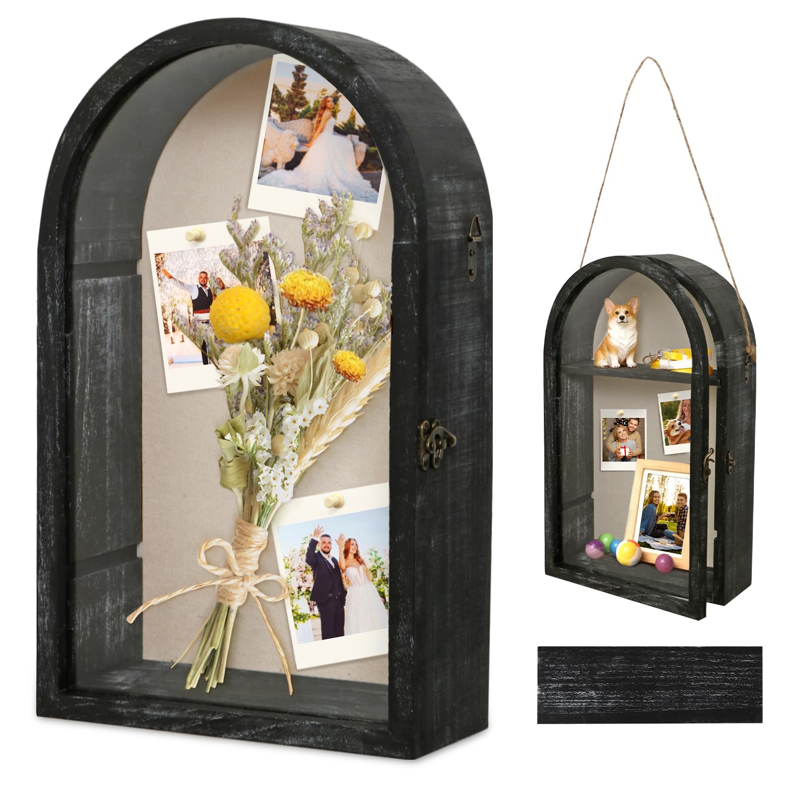 Dremisland Shadow Box Frame 10''x16'' Large Shadow Box Display Case with Linen Back Deep Picture Memory Box Wooden Photo Frame Display Medals Memorabilia Bouquet Photos Memory Box for Keepsakes