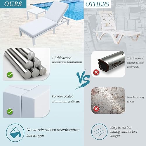 Miniatura 3 de RADIATA Patio de aluminio salón y mesa al aire libre 2 piezas reclinable y mesa auxiliar muebles (blanco)