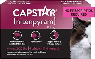 Capstar (nitenpyram) Cat Flea Treatment, Fast-Acting Oral Flea Treatment for Cats 2-25 lbs, Vet-Recommended Medication Tablets Start Killing in 30 Minutes, 6 Doses