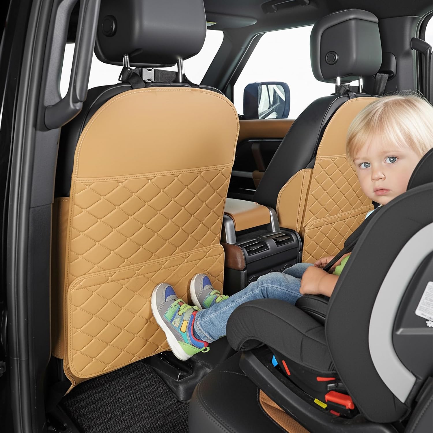 Seat Back Protector + Large Capacity Pocket Storage Organizer,Preventing the Impact of Children Stepping on the Seat Backrest (Brown)
