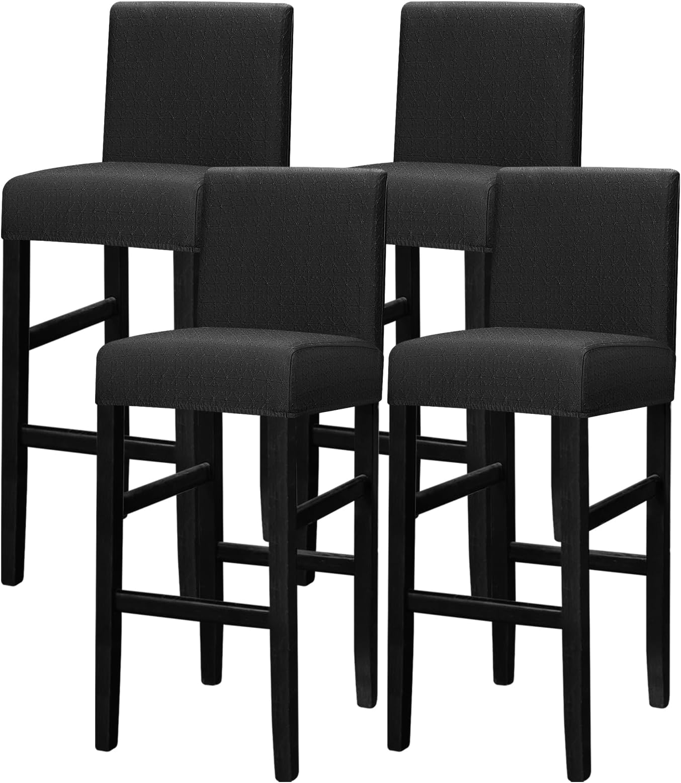 Lellen Bar Stool Covers Set of 4,Stretch Washable Barstool Seat Covers Removable Bar Chair Covers with Backs,Counter Height Bar Stool Chair Covers for Kitchen Dining Room Cafe（Black）