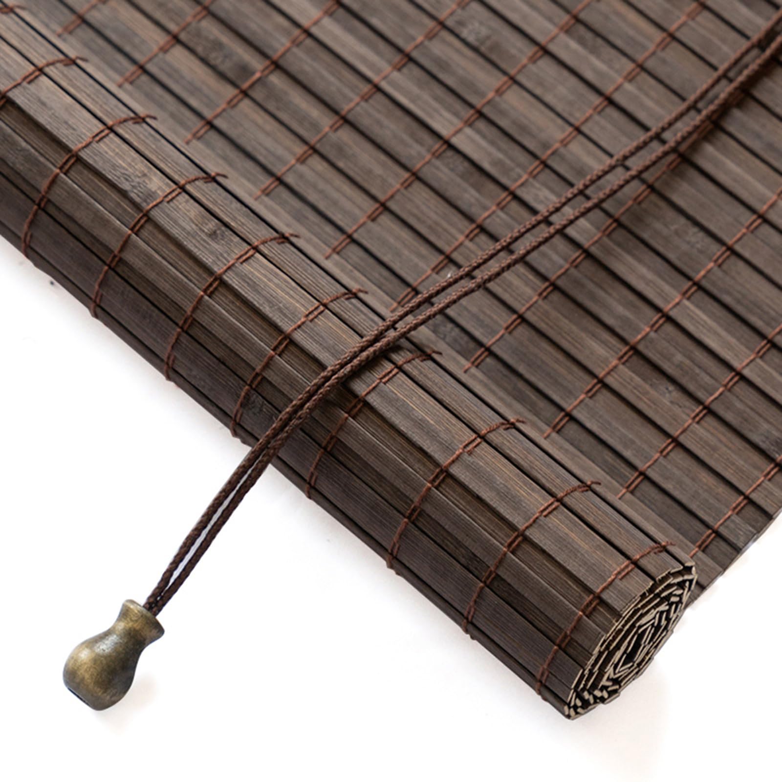 zhijiaqian456 Retro Brown Bamboo Roller Blinds,Roman Blinds,Natural Sun Shade Curtain,90% Shading,Blackout Roller Blinds,Partition Door Curtain,for windows and doors,Customizable (115 x 130 cm)