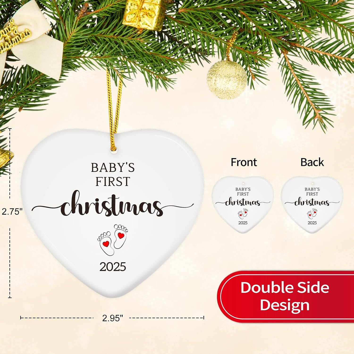 SICOHOME Baby's First Christmas Ornament 2025 - Ceramic Heart Babies First Christmas Ornament 2025 Girl Boy Newborn New Baby Christmas Tree Decorations, Gifts from Parents Grandparents Aunt image 5