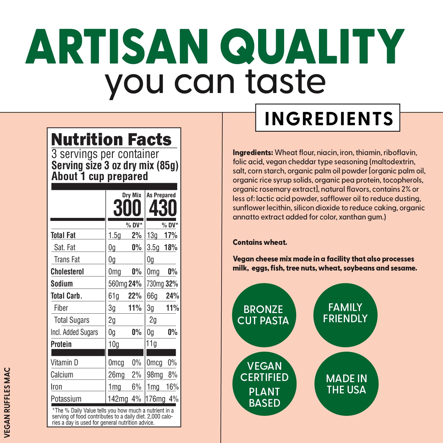 Pastabilities Vegan Ruffles - Mac and Cheese - Family Size – Serves 4, Wheat Based Pasta, Delicious Taste, Non GMO, Vegan Pasta and Cheese, 10g of Protein (6 Pack, 8 Oz)