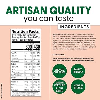 Pastabilities Vegan Ruffles - Mac and Cheese - Family Size Serves 4, Wheat Based Pasta, Delicious Taste, Non GMO, Vegan Pasta and Cheese, 10g of Protein (2 Pack, 8 Oz)