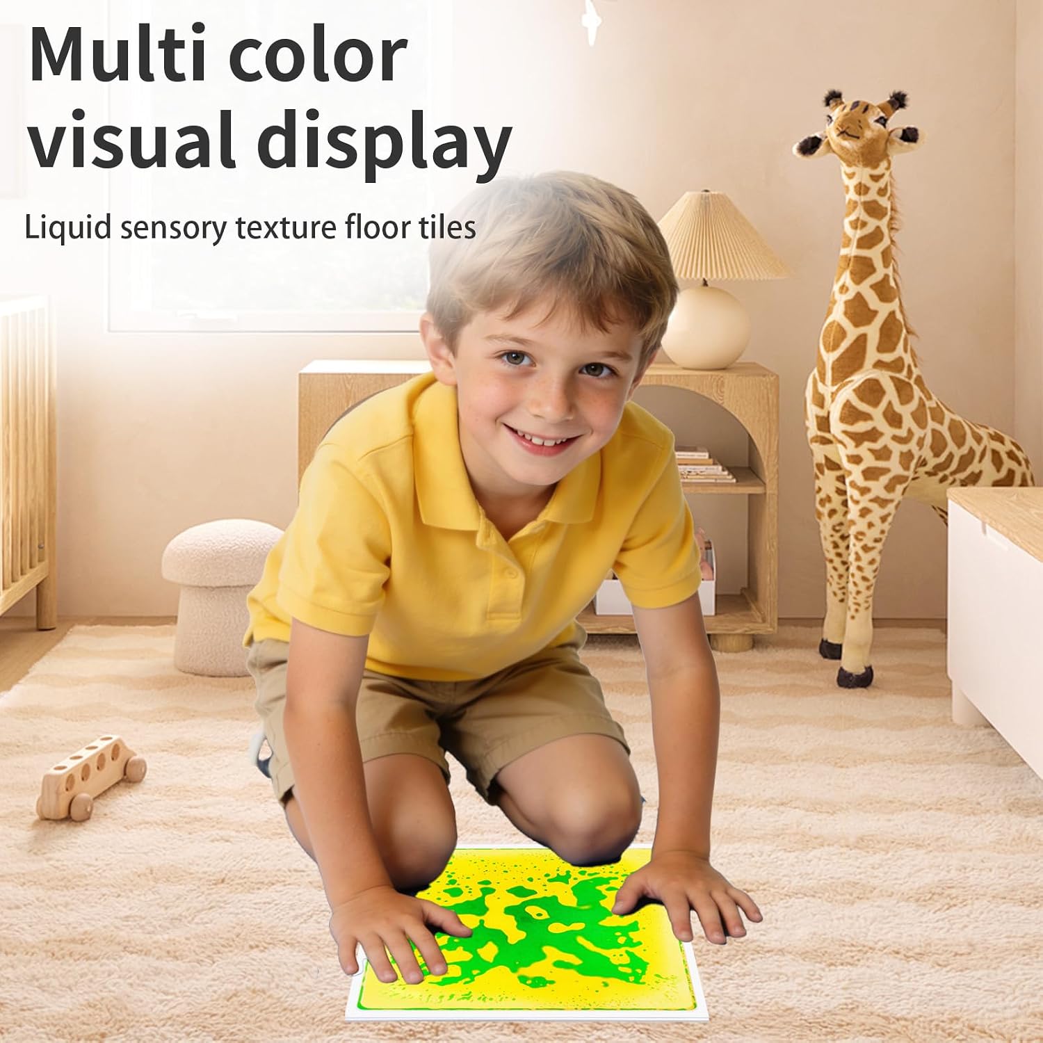 Liquid Sensory Floor Tiles for Kids: 12x12 Inch Active Play Mats for Kids Non-Toxic One-piece Glue-Free Sealing - Leakproof - Non-Slip Color-Changing Pads Stress Relief & Motor Skills Toys