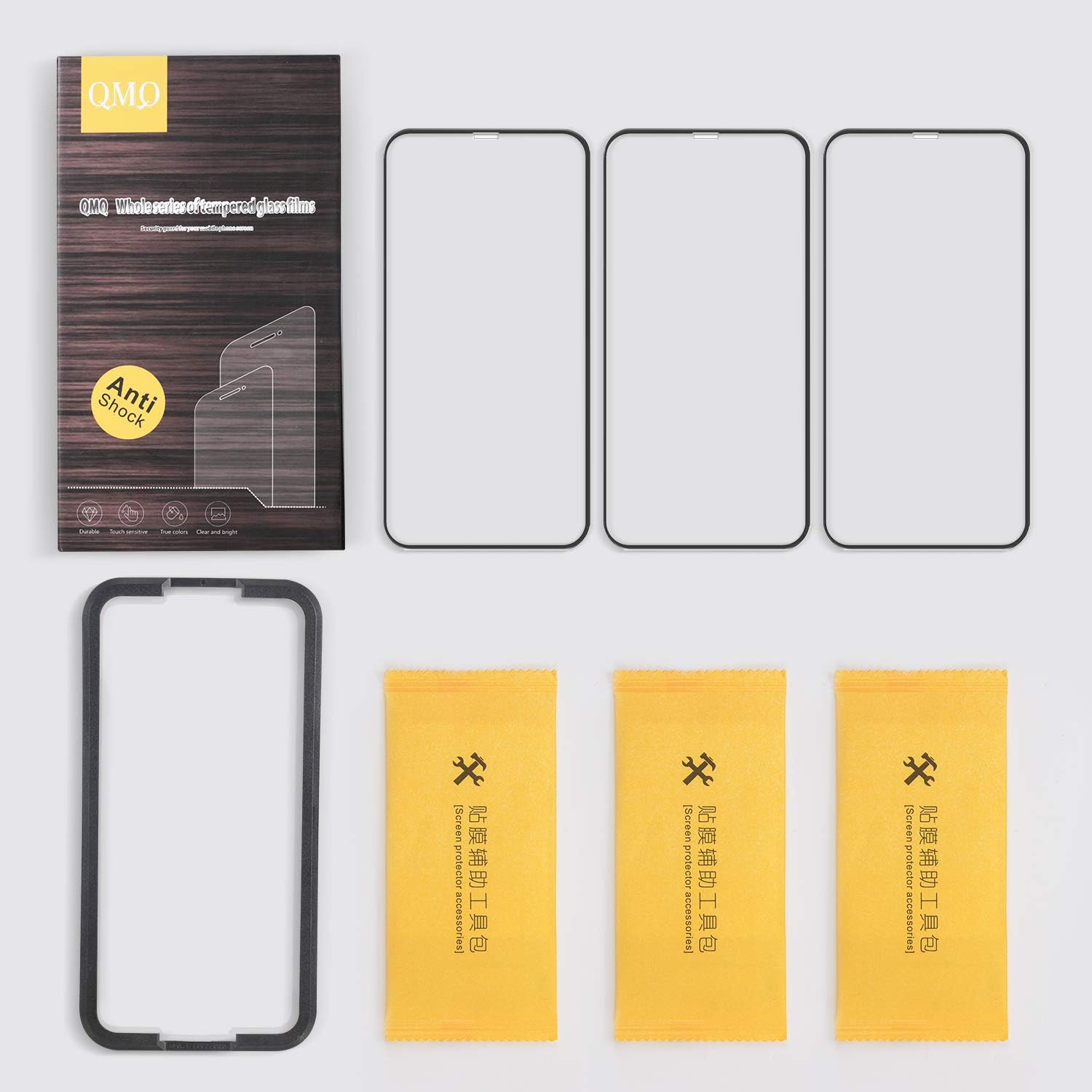 QMQ Screen Protector for iPhone 11Pro/X/XS Diamonds Hard 4K HD Screen Protection [Military Grade Shatterproof] [Eye Protection] Full Screen Coverage Tempered Glass Screen Protector Film for iPhone11Pro 5.8’’-3 Pack (X / 11PRO, 4K HD)
