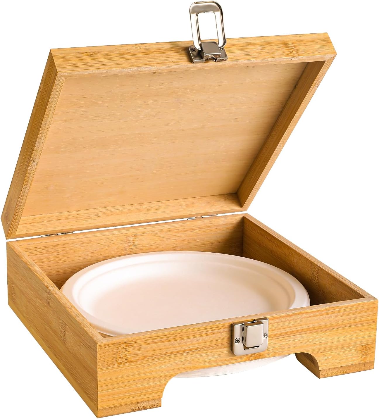 Ray & Chow 9 inch Paper Plate Dispenser, Under Cabinet Bamboo Plates Holder, Kitchen Counter Vertical Plate Dipensers Holders for 9" Plates