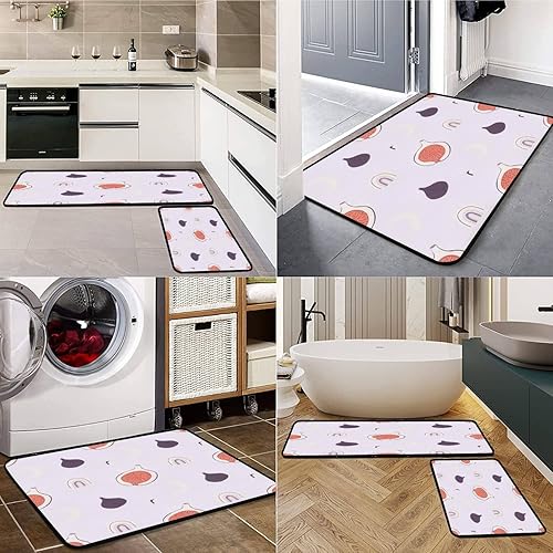 Miniatura 4 de Juego de alfombras de cocina estilo bohemio retro con diseño de higos y luna arcoíris de mediados de siglo, estilo moderno para impresiones, tapete
