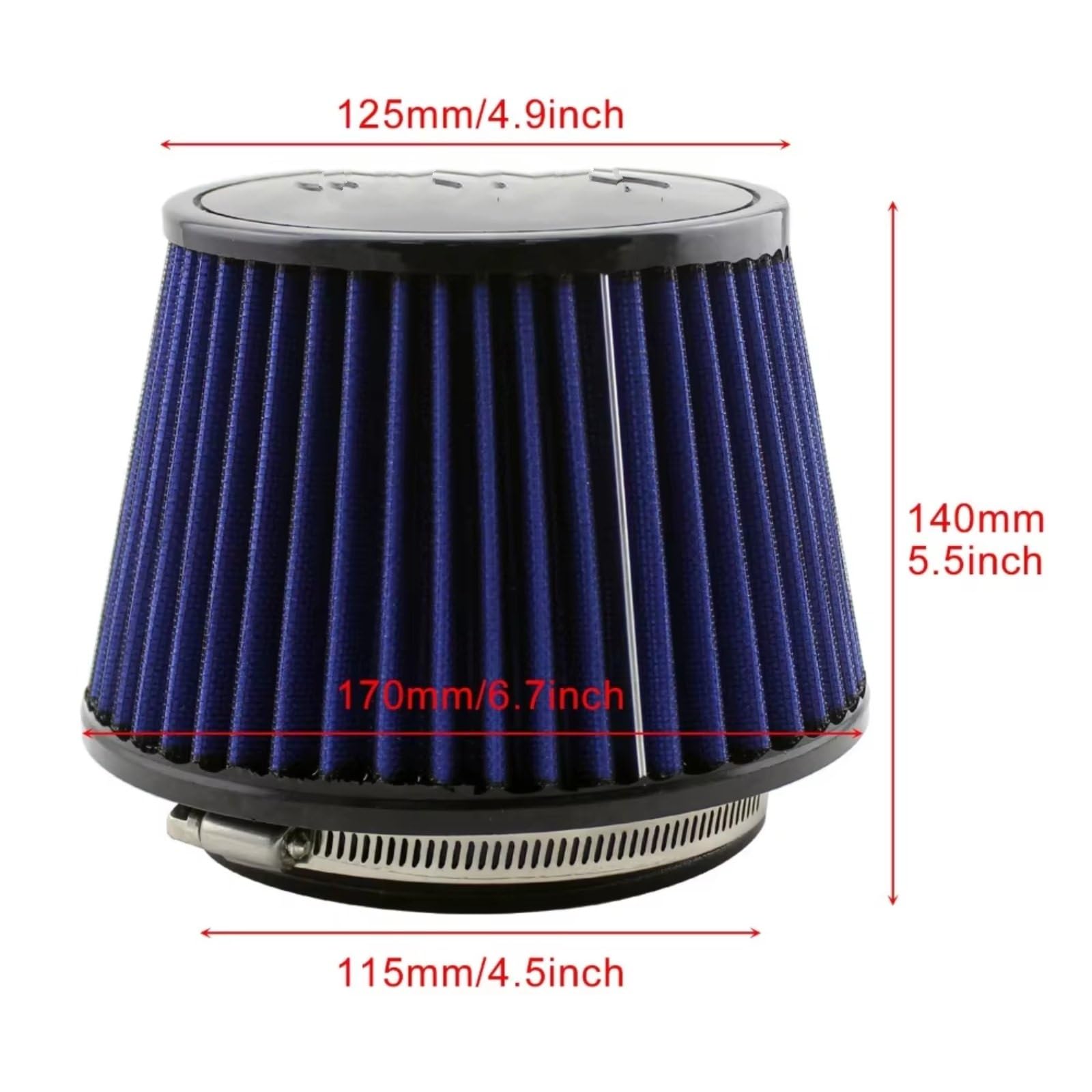 115 Mm 4.5 Pollici Filtro Aria Conico Universale Per Alto Flusso Filtro aria | Per il filtro di aspirazione dell'aria fredda riutilizzabile lavabile per la presa d'aria del motore dell'auto(Blue)