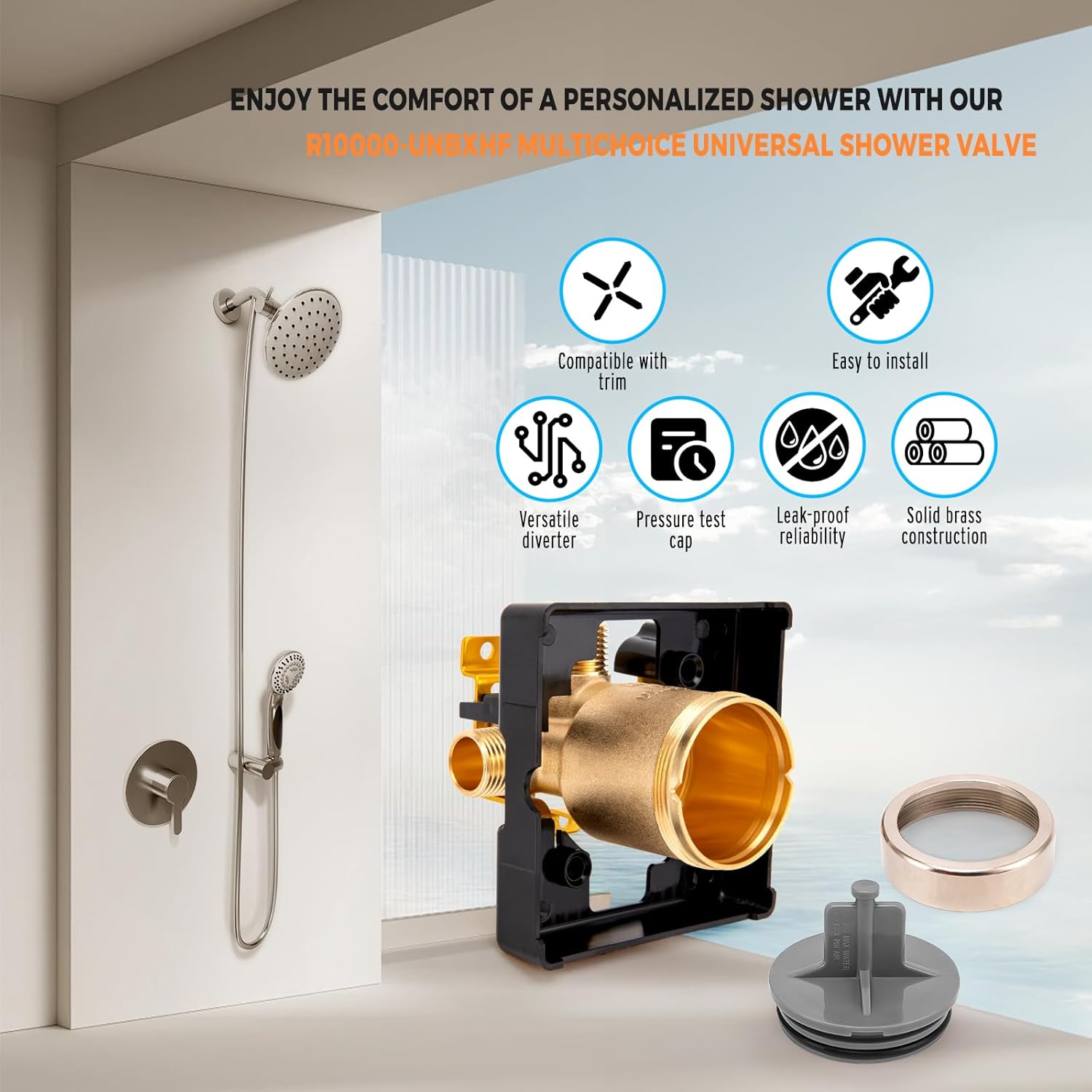 R10000 UNBXHF Universal Shower Valve Body Replace for Delta Faucet MultiChoice Bathtub and Shower Valve Body, for Tub Faucet Trim Kits, Fits Single or Dual Function Showers, Brass Body