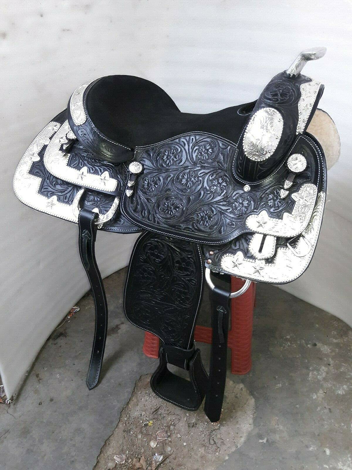 Equestrian Universe Western Sella Fully Show con Silver Corner Canchos & Saddlepad (nero)