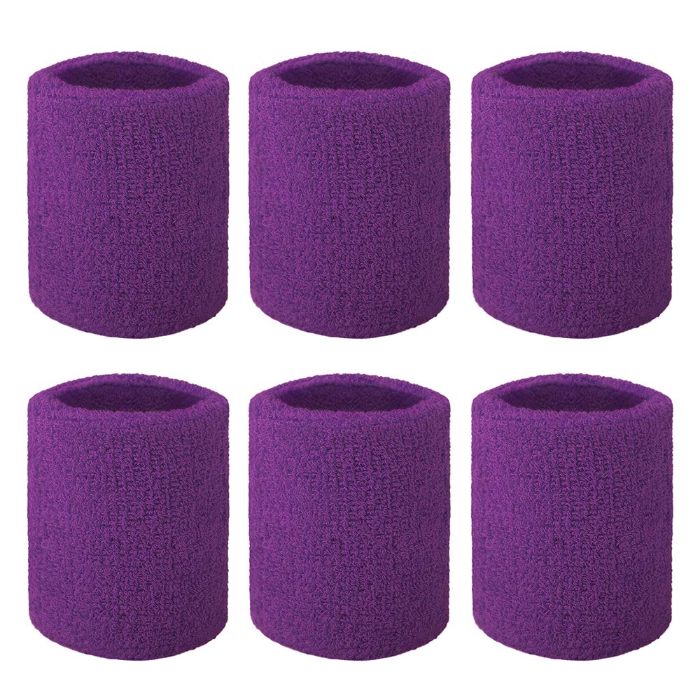 GOGO 6-Piece Wrist Sweatbands Athletic Cotton Terry Cloth Wristband 2 Sizes-Purple-3 inch — image 1