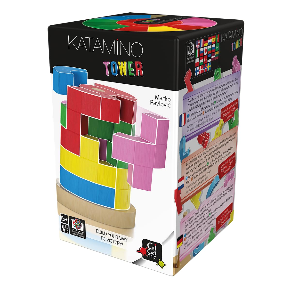 GIGAMIC, Katamino Tower - Jeu Familial en Bois - 1 à 2 Joueurs - À partir de 6 Ans et Plus - 15 Minutes - Allemand - Multilingue