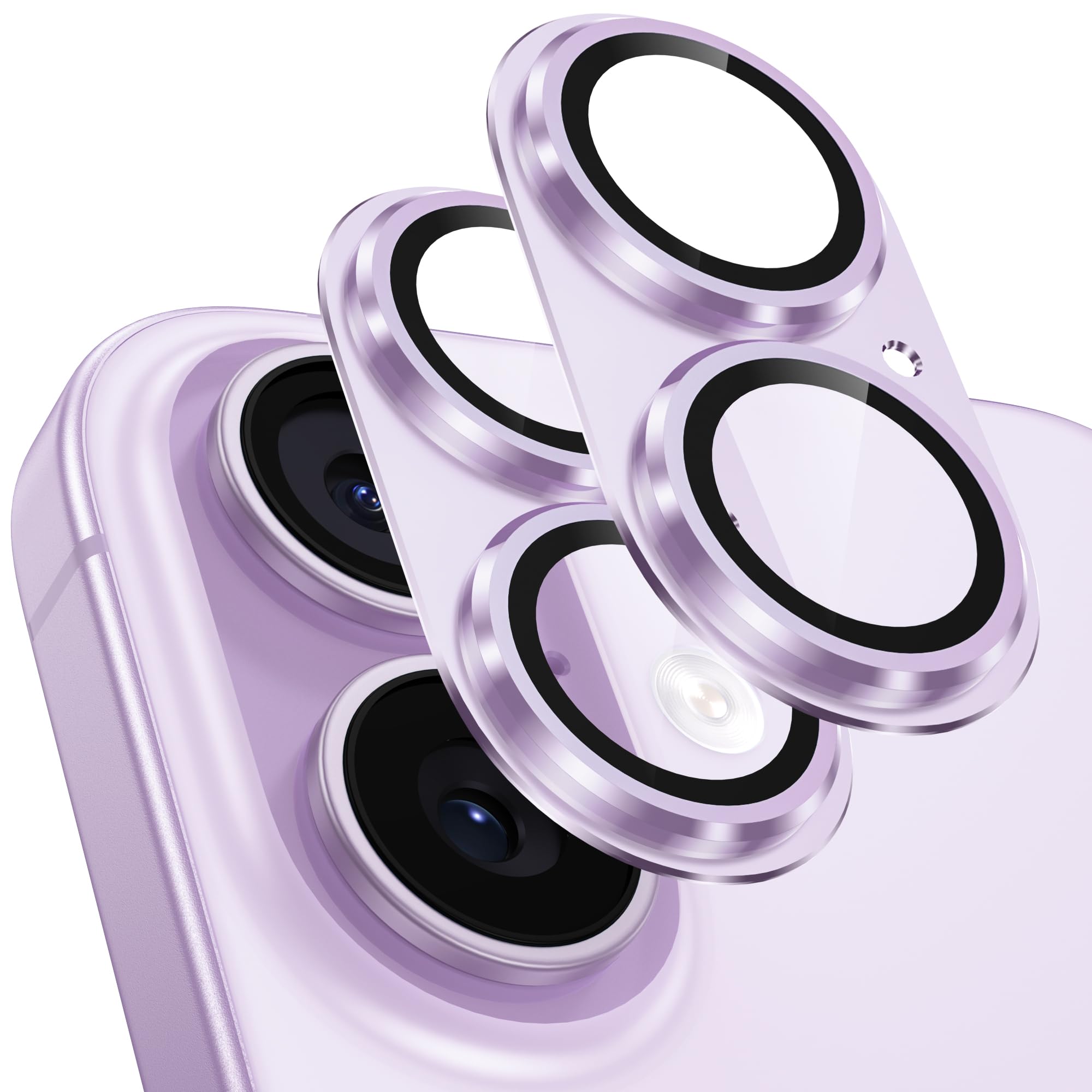 「2枚セット」カメラフィルム iPhone 17用 カメラ保護 全面保護 黒縁取り 超高透過率 アイフォン17 レンズカバー 耐衝撃 9H強化ガラス 一体化 いphone17 カメラカバー アルミ レンズガード ラベンダー