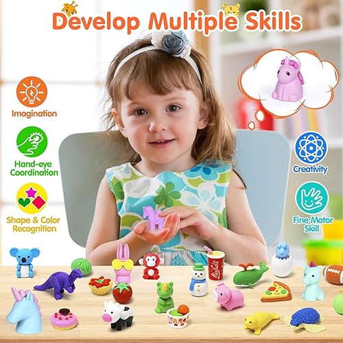 Miniatura 5 de Paquete de 60 borradores de lápices de animales para niños, mini rompecabezas 3D para desmontar, mascotas de escritorio y juguetes de caja