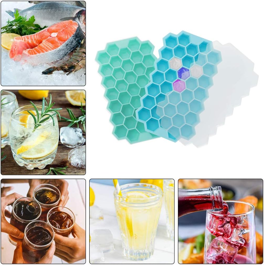 COMNERCE Upgrade Ice Cube Trays, 2 Pack Silicone Flexible Ice Cube Trays with Lid, 76 Cubes Ice Trays for Chilled Drinks, Whiskey & Cocktails, Stackable Flexible Safe Ice Cube Trays