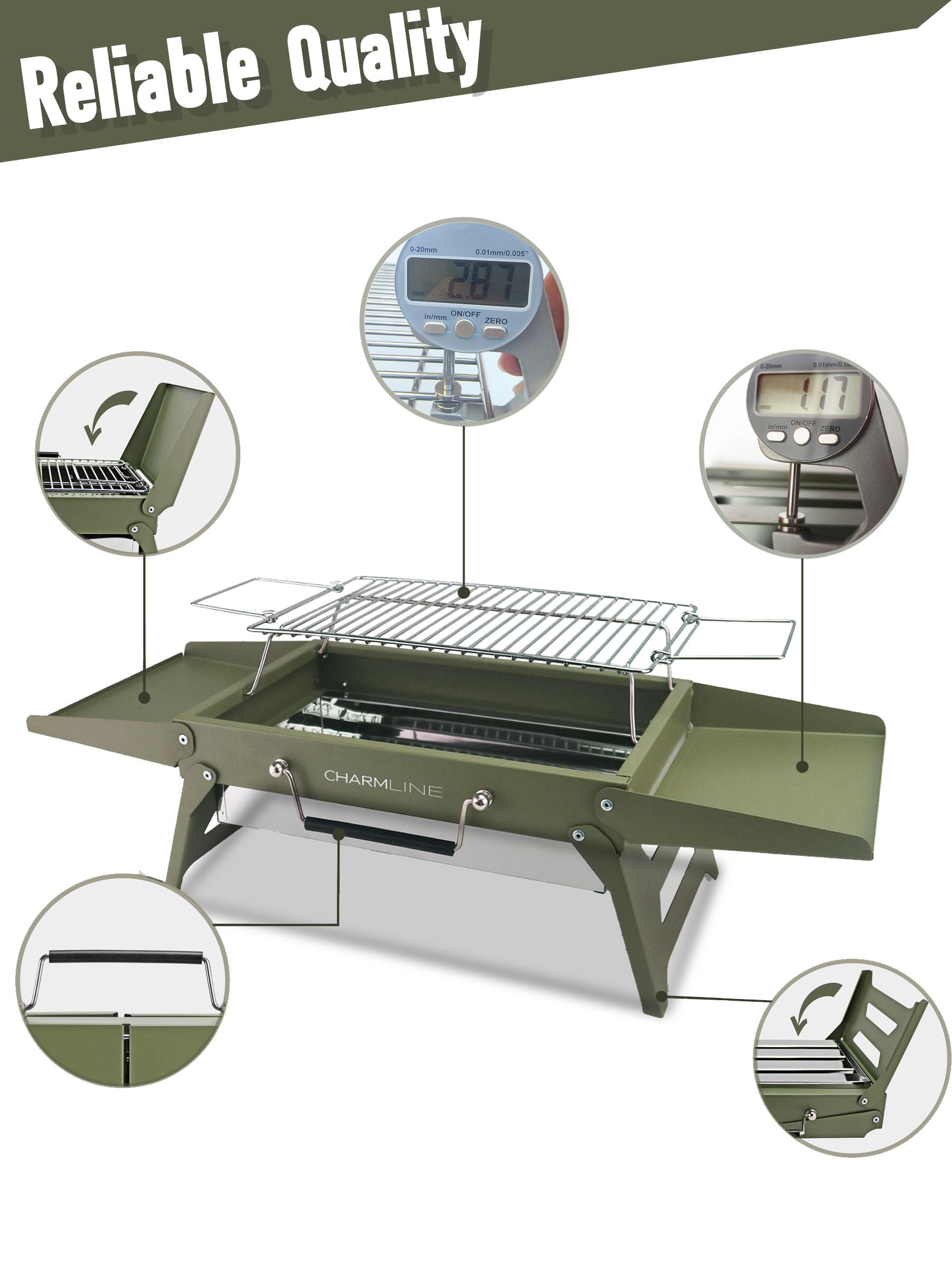 Charmline 34 x 23 cm Portable Charcoal BBQ Grill, Foldable Compact Camping Barbecue for 1-3 People, Ideal for Garden Beach - Image 3
