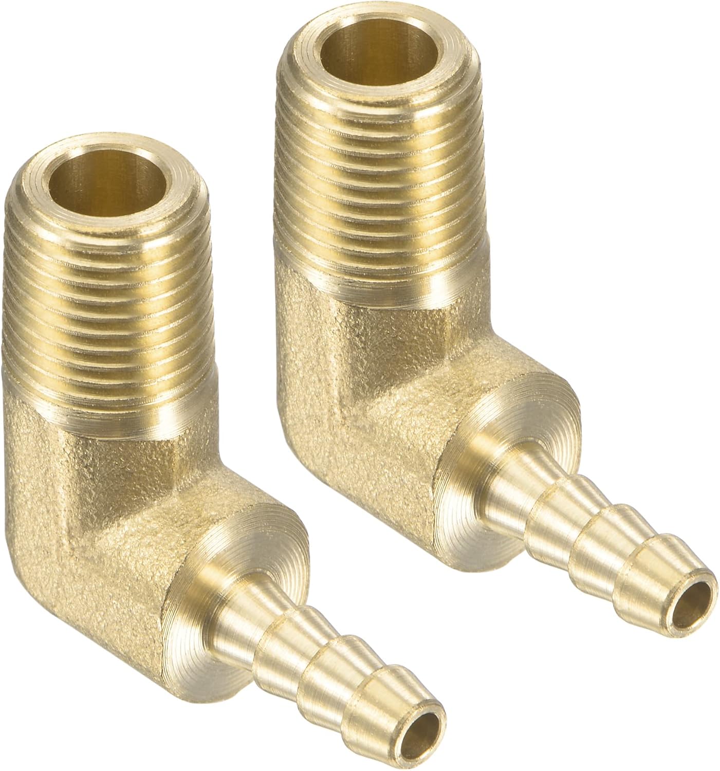 M METERXITY Brass Hose Barb Fittings - 90 Degree Elbow 1/4 Inch Brass Pipe Connector Apply to Water Gas(1/4 NPT Male Thread)