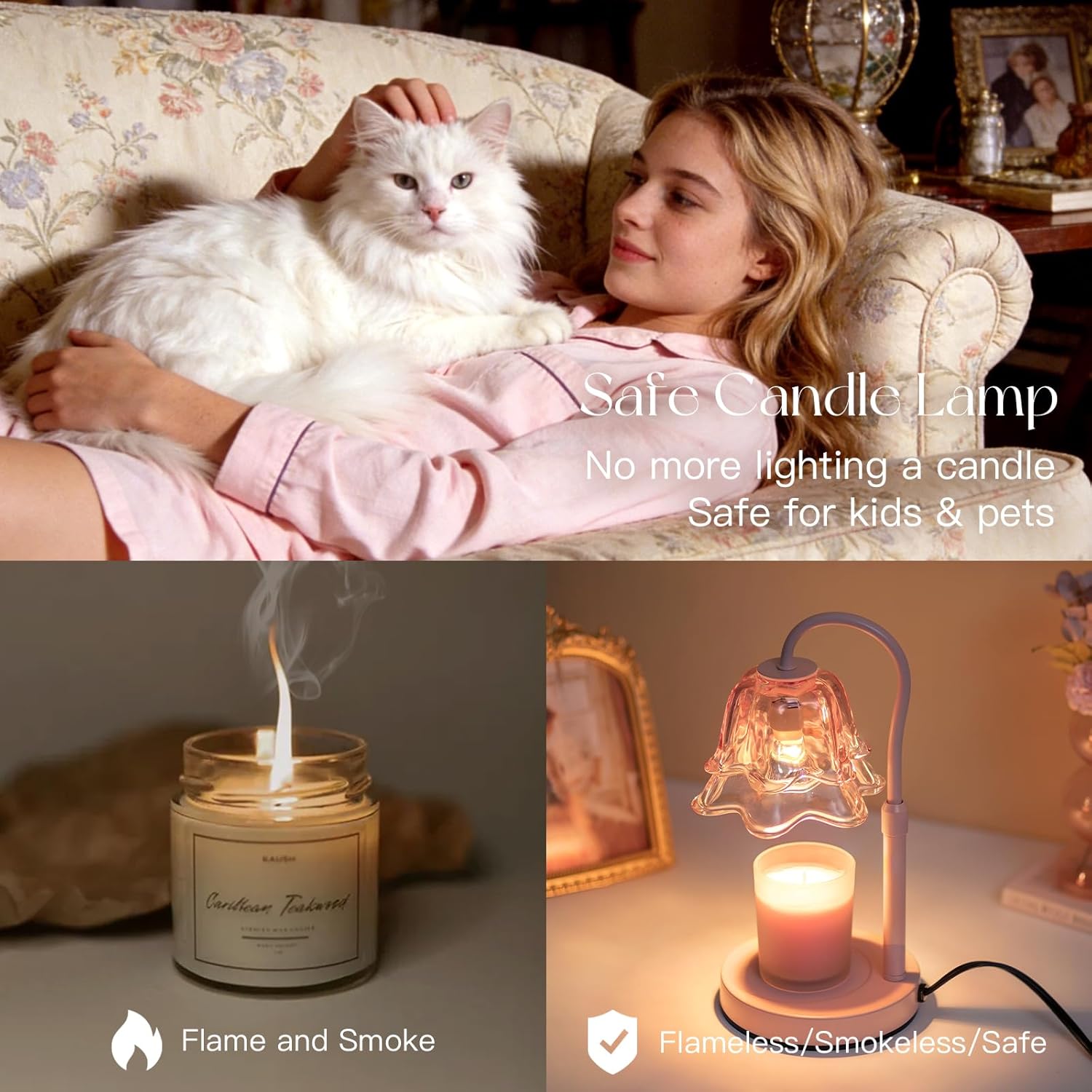 Candeldo Candle Warmer Lamp with Timer: Pink Flower Candle Warming Lamp with 2 Bulbs Height Adjustable Wax Warmer Dimmable Coquette Preppy Room Home Decor Mothers Day Gift for Women