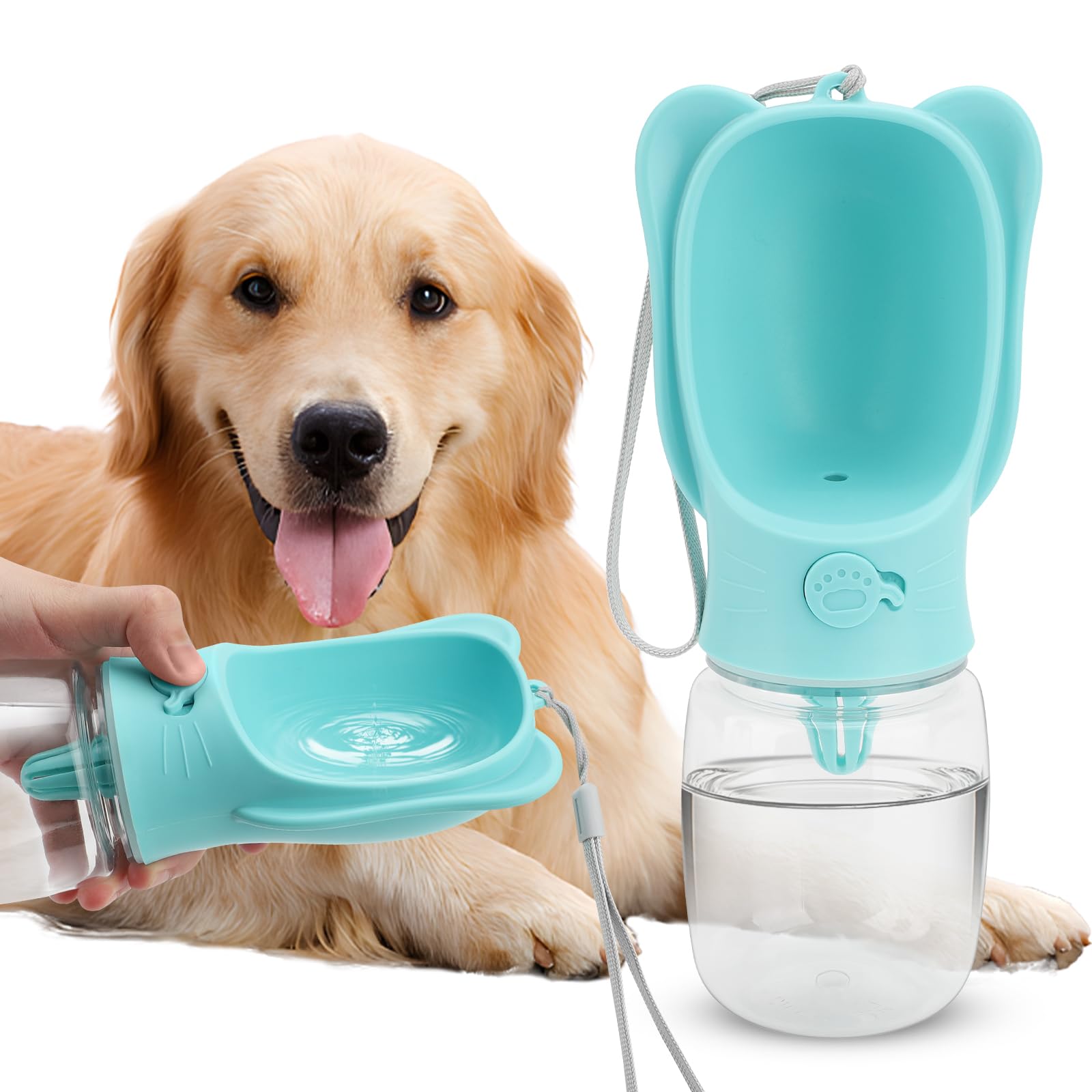 Portable Dogs Water Bottle with Food Storage Container, Leakproof Travel Pets Drinking Water Dispenser Feeder for Outdoor Dog Stuff Accessories Items for Cats, Puppy,for Walking, Hiking (Blue, 350ml)