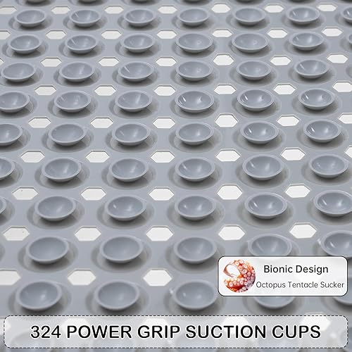 Miniatura 10 de Linoows Tapetes antideslizantes para bañera y ducha, tapete de baño de agarre eléctrico de 35 x 16.3 pulgadas con ventosas y agujeros de drenaje