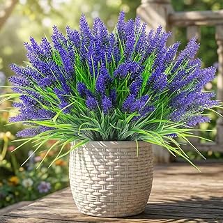 Rowfad 22 Pcs Artificial Outdoor Flowers UV Resistant Lavender Fake Gree...