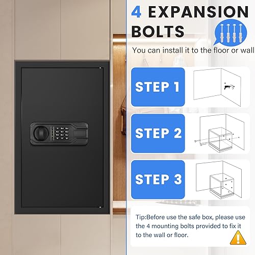 Miniatura 8 de Caja fuerte grande de 2.48 pies cúbicos para el hogar, caja fuerte para documentos con estante extraíble y bolsa impermeable ignífuga, cajas fuertes